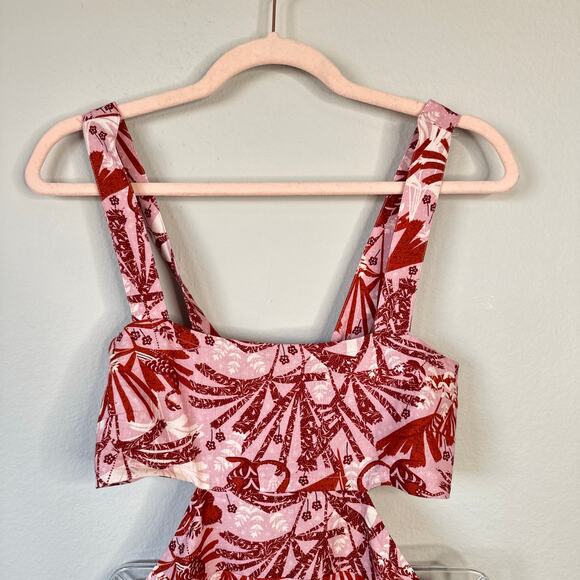 ANTHROPOLOGIE Celandine Linen Fringe Column Midi Dress Pink Size XS - Picture 5 of 10